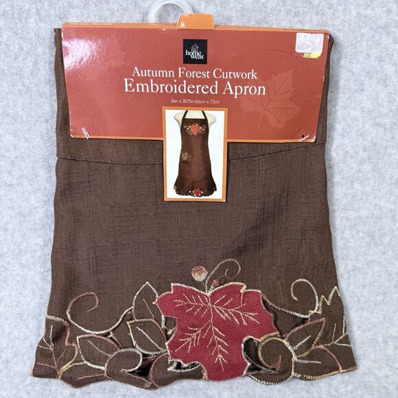 Fall Leaves Table Cloth & Apron Scalloped Cut Out Leaf Embroider Autumn Harvest - Picture 7 of 13